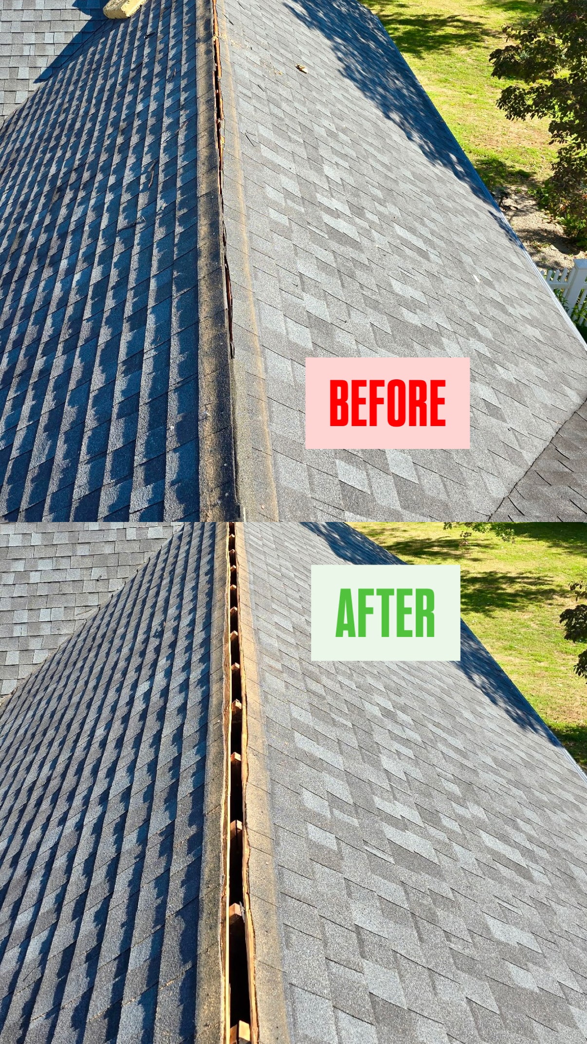 roof repair before and after photo