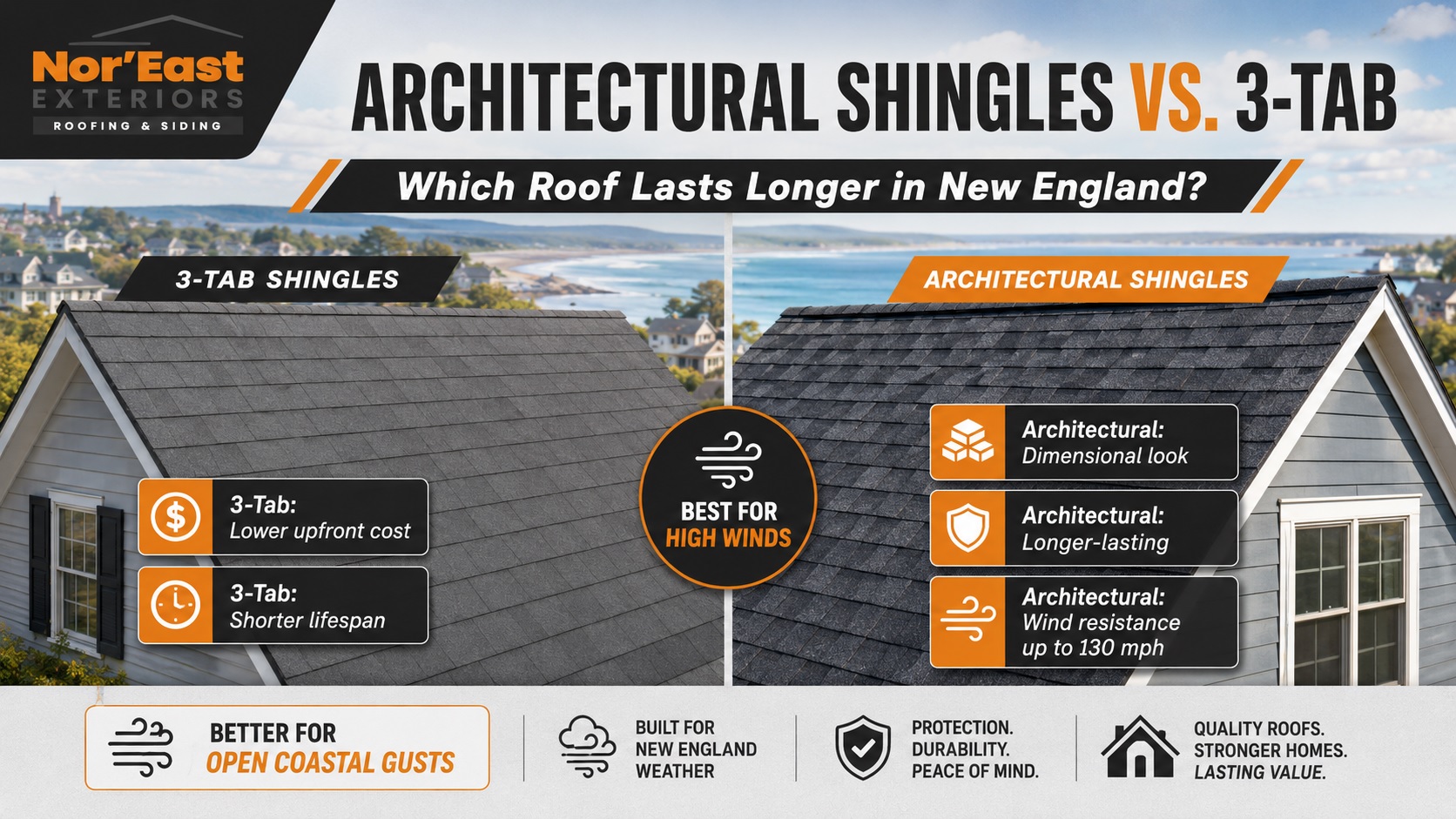 Architectural Shingles vs. 3-Tab: Which Roof Lasts Longer in New England?